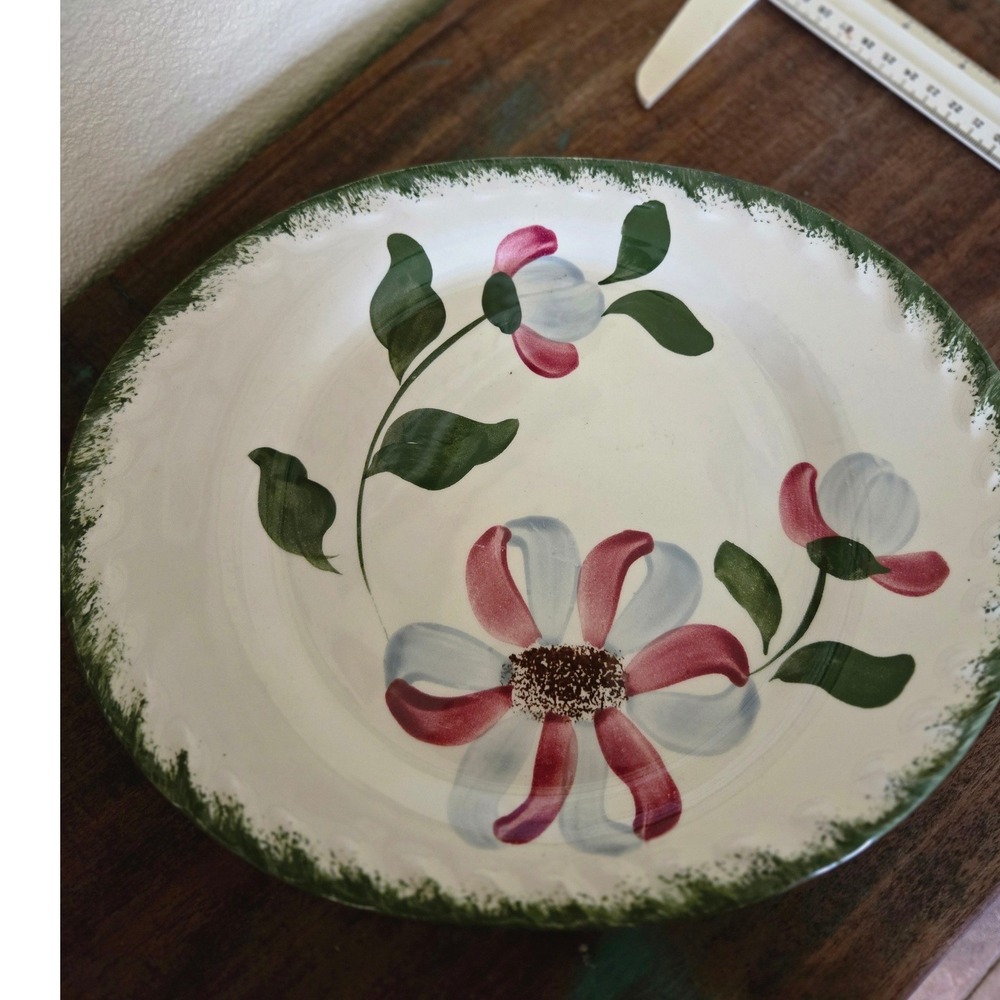 Blue Ridge Southern Potteries Whirlygig Hand Painted Floral Platter Green Rim